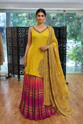 Yellow Embroidered Kurta with Pink Sharara & Dupatta Set