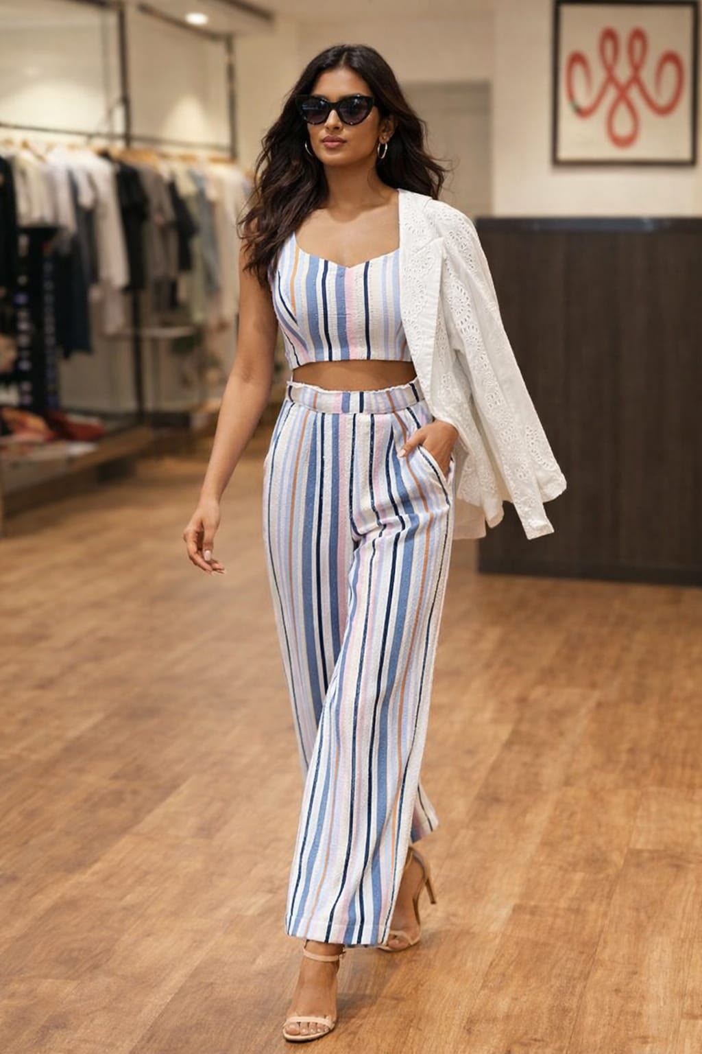Pastel Striped Crop Top & Wide-Leg Co-ord Set