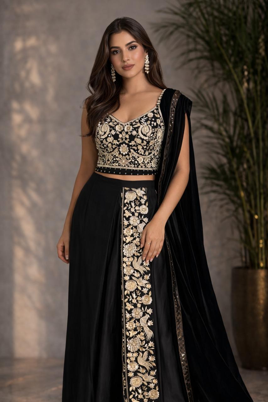 Black Embroidered Lehenga Set with Dupatta