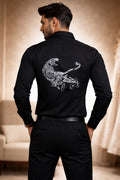 Men's Black Tiger Embroidered Full Sleeve Shirt