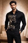 Men's Black Horse Art Printed Full Sleeve Shirt