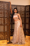 Blush Pink Embroidered Lehenga with Halter Neck Blouse & Dupatta