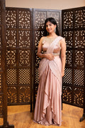 Blush Pink Pre-Draped Saree Gown with Embellished Blouse