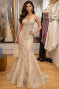 Champagne Beige Embellished Mermaid Gown
