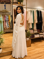 Ivory White Embroidered Lehenga Skirt with Designer Blouse & Cape Dupatta