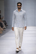 Men's Sky Blue Abstract Embroidered Full Sleeve Shirt