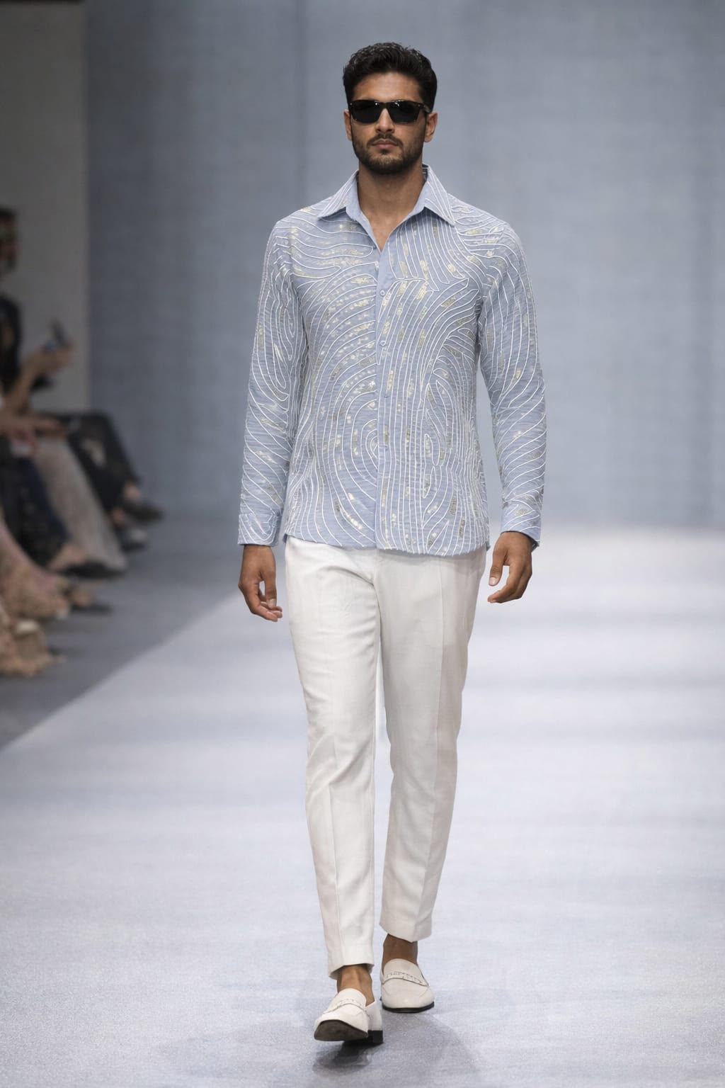 Men's Sky Blue Abstract Embroidered Full Sleeve Shirt