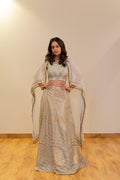 Ice Blue & Silver Embellished Lehenga Set with Cape Dupatta