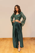 Women's Emerald Green Embellished Drape Co-Ord Set