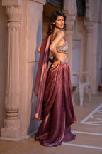 Women's Mauve Drape Style Designer Lehenga Set with Embellished Blouse