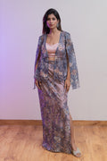 Women's Embroidered Lace Jacket & Maxi Dress Set – Taupe Grey