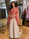 Dusty Rose Cape Top & Wide-Leg Palazzo Co-Ord Set