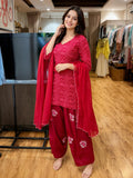 Women's Rani Pink Printed Kurta with Embroidered Patiala Salwar & Dupatta | 3-Piece Suit Set
