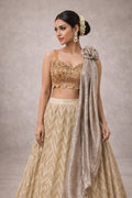 Women's Champagne Gold Embroidered Designer Lehenga Set with Shimmer Dupatta