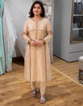 Women's Beige Embroidered Straight Kurta with Pant | Ethnic Co-ord Set