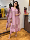 Women's Dusty Pink Embroidered Kurta with Straight Pant