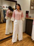 Blush Pink Embroidered Open-Back Shirt