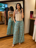 Printed Sleeveless Tie-Back Top with Wide-Leg Pants Co-Ord Set