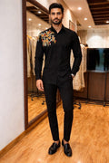 Black Floral Embroidered Premium Cotton Shirt