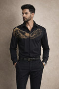 Black Premium Eagle Embroidered Full Sleeve Shirt