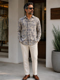 Men's Beige Floral Printed Full Sleeve Cotton Linen Shirt