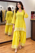 Women's Sunshine Yellow Embroidered Kurta with Palazzo