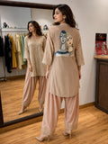 Women's Beige Embellished Kurta with Patiala Salwar