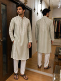 Men's Off-White Embroidered Cotton Kurta