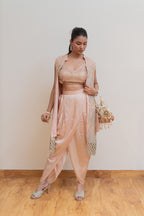 Blush Pink Embellished Dhoti Pant Co-Ord Set with Embroidered Cape