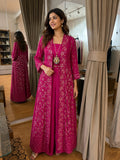 Women's Fuchsia Pink Printed Kurta with Palazzo & Long Jacket