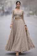 Women's Taupe Grey Embellished Designer Lehenga Set with Dupatta