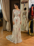 Ivory Floral Hand-Embellished Mermaid Evening Gown