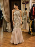 Ivory Floral Hand-Embellished Mermaid Gown with Illusion Sleeves