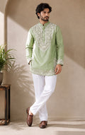 Men's Sage Green Embroidered Ethnic Kurta