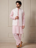 Baby Pink Kurta Set with White Embroidered Nehru Jacket