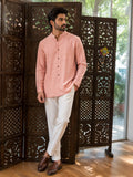 Peach Mandarin Collar Linen Shirt