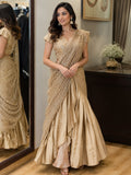 Champagne Gold Drape Saree Gown with Embroidered Blouse