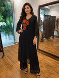 Black Floral Embroidered Kurta with Cutwork Palazzo Set