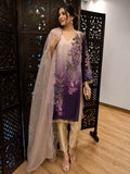 Purple Floral Printed Kurta Set with Organza Dupatta