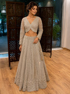 Silver Grey Embroidered Bridal Lehenga Set