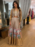 champagne gold printed lehenga set with jacket