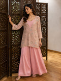 Blush Pink Embroidered Tunic with Satin Palazzo Set