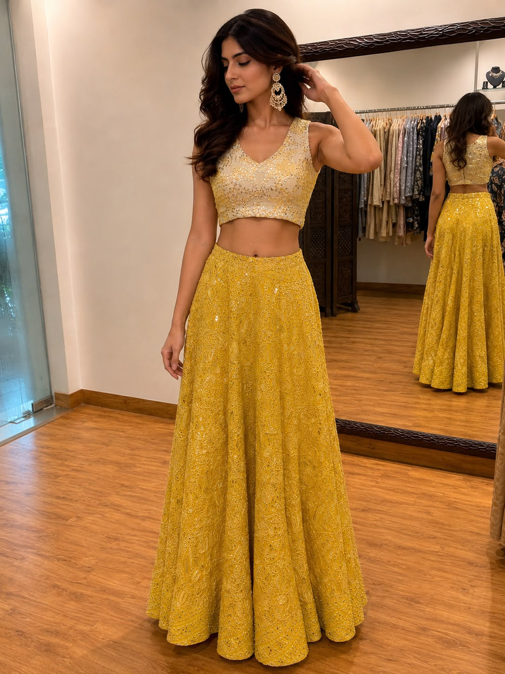 Mustard Yellow Embroidered Sharara Set with Sleeveless Blouse