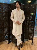 Ivory Embroidered Kurta Pajama Set for Men