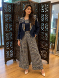 Navy Blue Printed Co-Ord Set with Embroidered Jacket