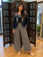 Navy Blue Printed Co-Ord Set with Embroidered Jacket