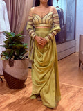 Olive Green Draped Skirt Set with Embellished Blouse