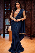 Navy Blue Shimmer Saree with Embroidered Blouse