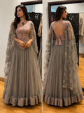 Dusty Mauve & Grey Embroidered Anarkali Gown