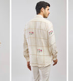 Men's Ivory Floral Embroidered Linen Shirt